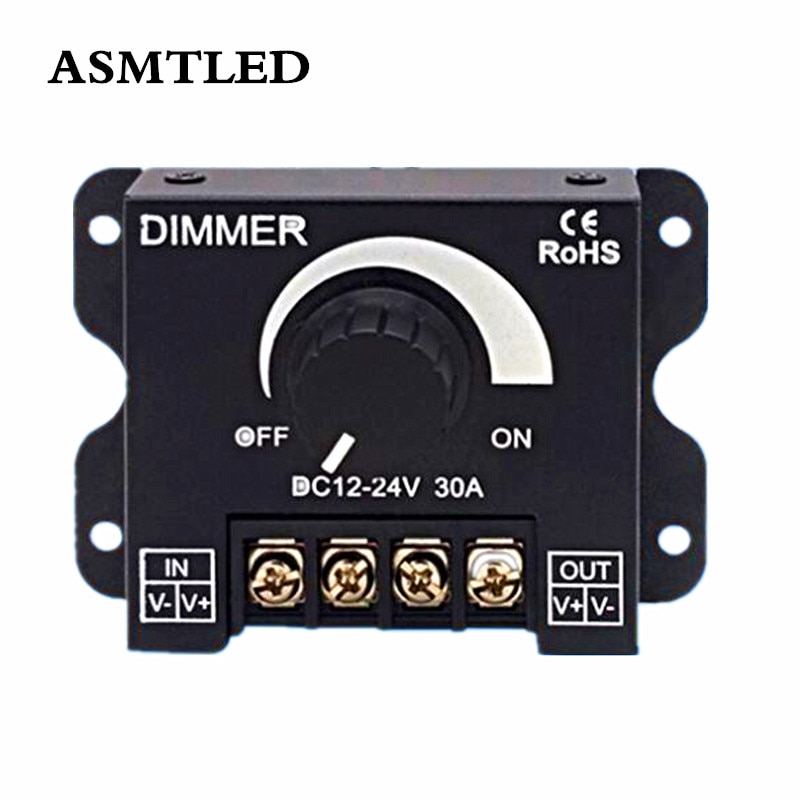 Knob Switch Aluminum Single Color LED Dimmer DC 12V 24V 30A Adjustable Brightness PWM Dimming Controller For LED Strip Lights
