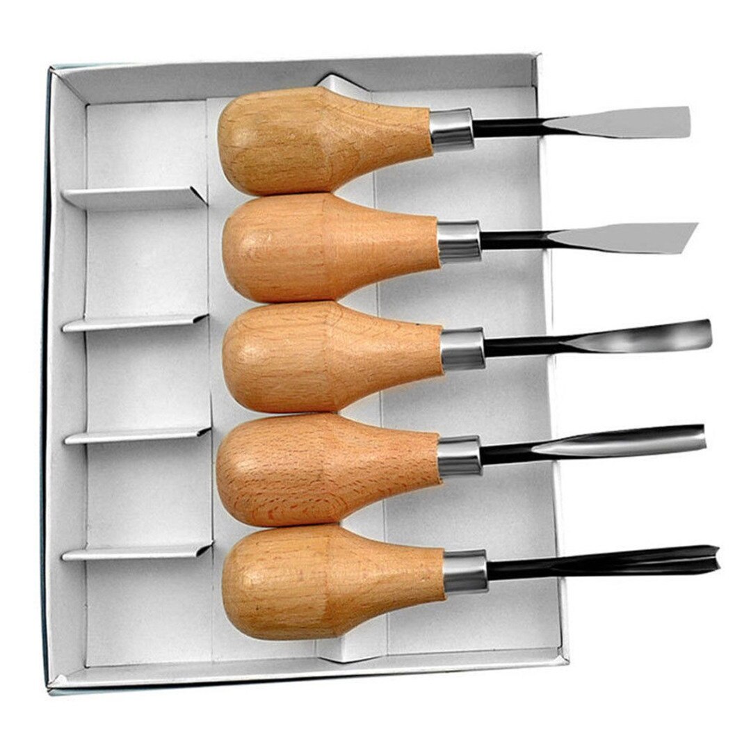5Pcs Wood Carving Hand Chisels Tools Set Woodworking Gouges Lather