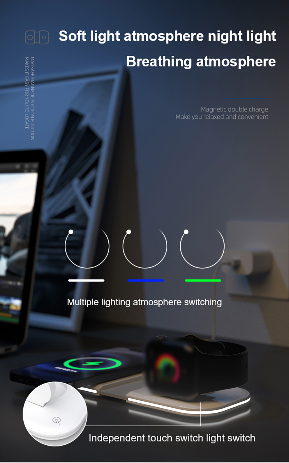 2 in1 duo-ladegeräte mit 15w magnetischen kabellosen ladestationen für iphone, apple watch, airpods und schnellladefunktion – ladedock für smartphone-zubehör