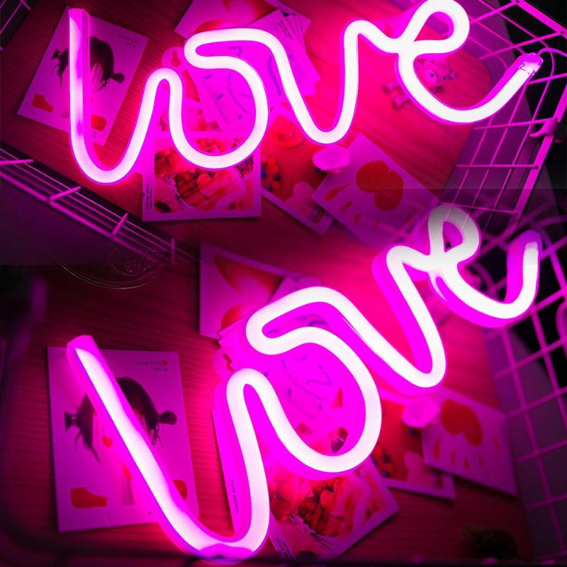 Romantic LOVE Letters LED Night Light USB Charging Home Decor Neon Lamp USB Charging battery box lamp Home led night lamp