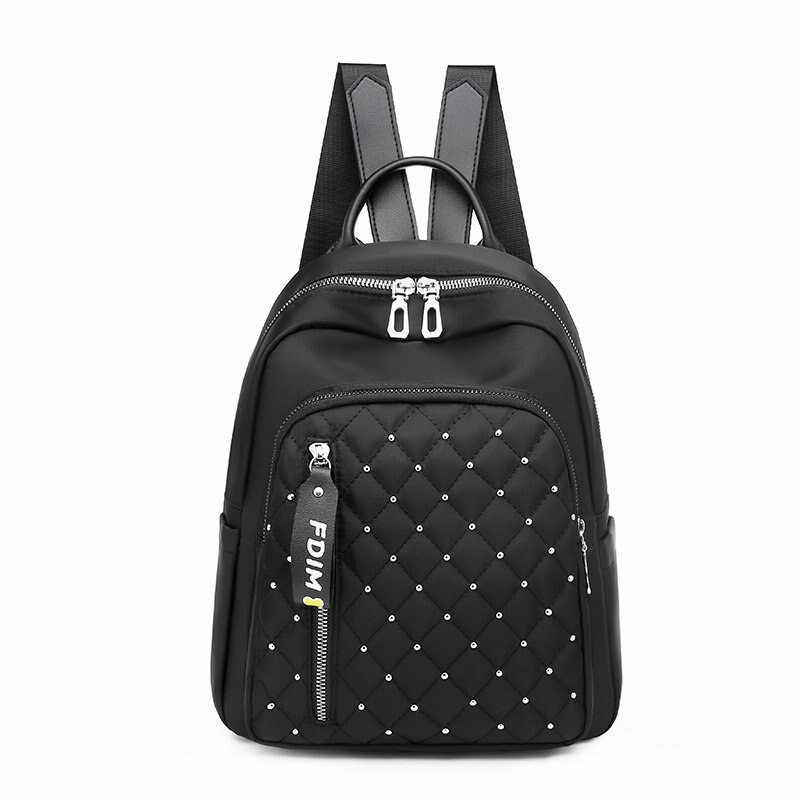 Mochila de viaje con de tachuelas para mujer, bonita estilo escolar, de , duradera, con entramado de diamantes: Black