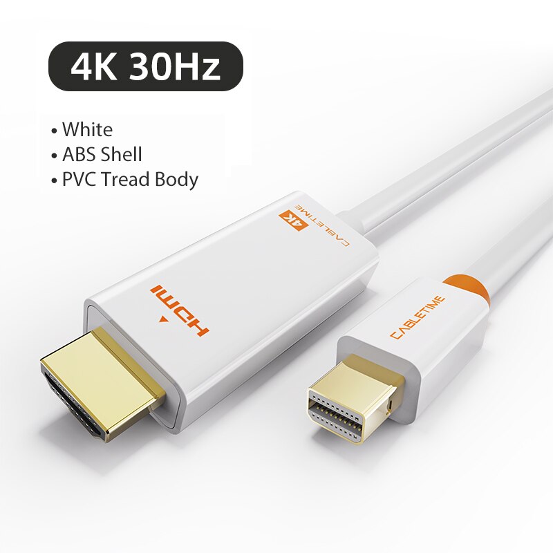 CABLETIME Mini Displayport a HDMI cavo 4K/HD Thunderbolt 2 Mini Display Port cavo adattatore per MacBook Air Mini DP a HDMI C054: White 4K 30hz / 1m