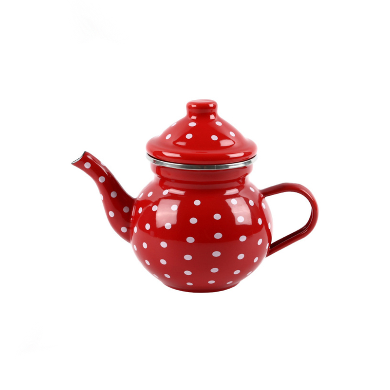 1L Red Small Spherical Enamel Teapot Red Polka-dot Enamel-bound Espresso Pot Turkish Coffee Pot: Default Title