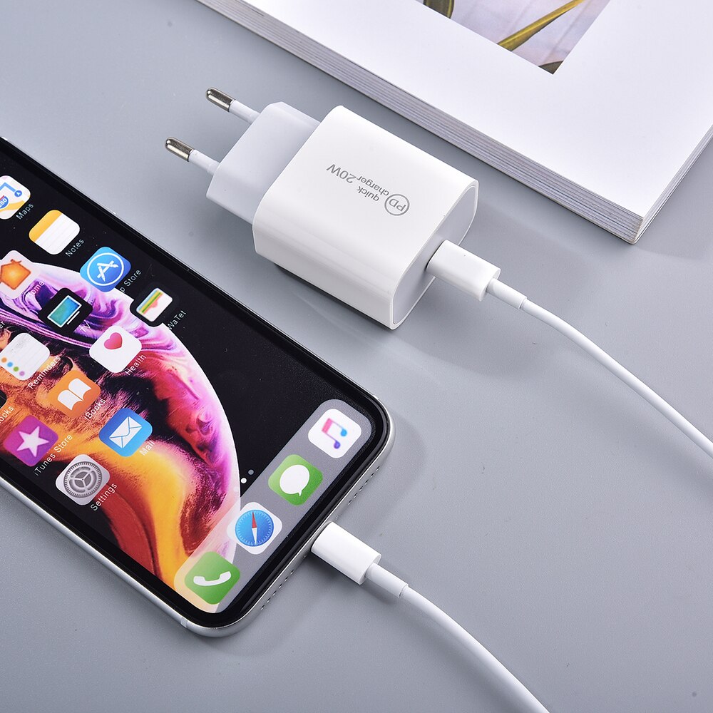 20w 18w Pd Usb C Charger For Iphone Apple 8 Plus X XR XS IPad Pro Air Type C Qc 3.0 Fast Quick Charging Mobile Phone Charger: EU add cable