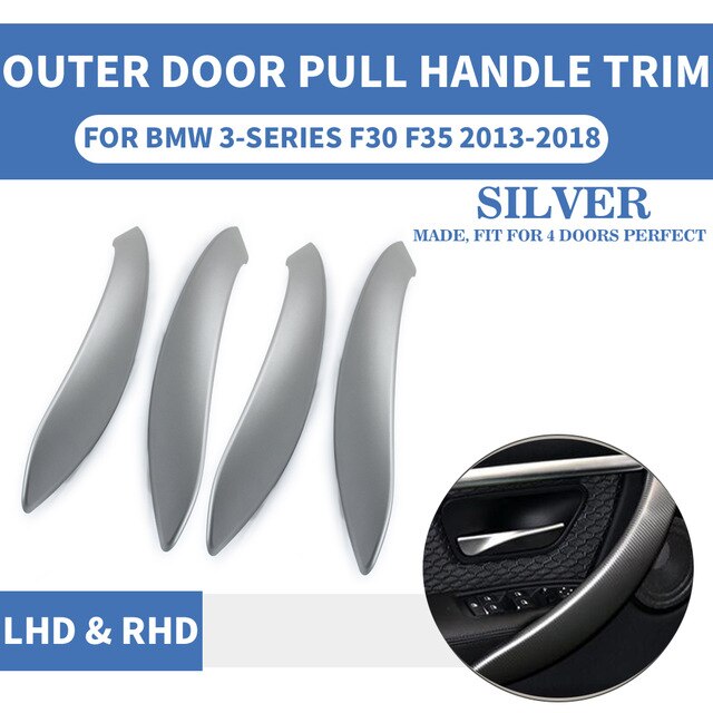Orzech LHD RHD wnętrza samochodu wewnętrzna strona drzwi uchwyt robić holowania zewnętrzna pokrywa ochronna płyta mahoń dla BMW F30 F80 F31 F32 F33 F35 F82 M3: srebro 4 szt