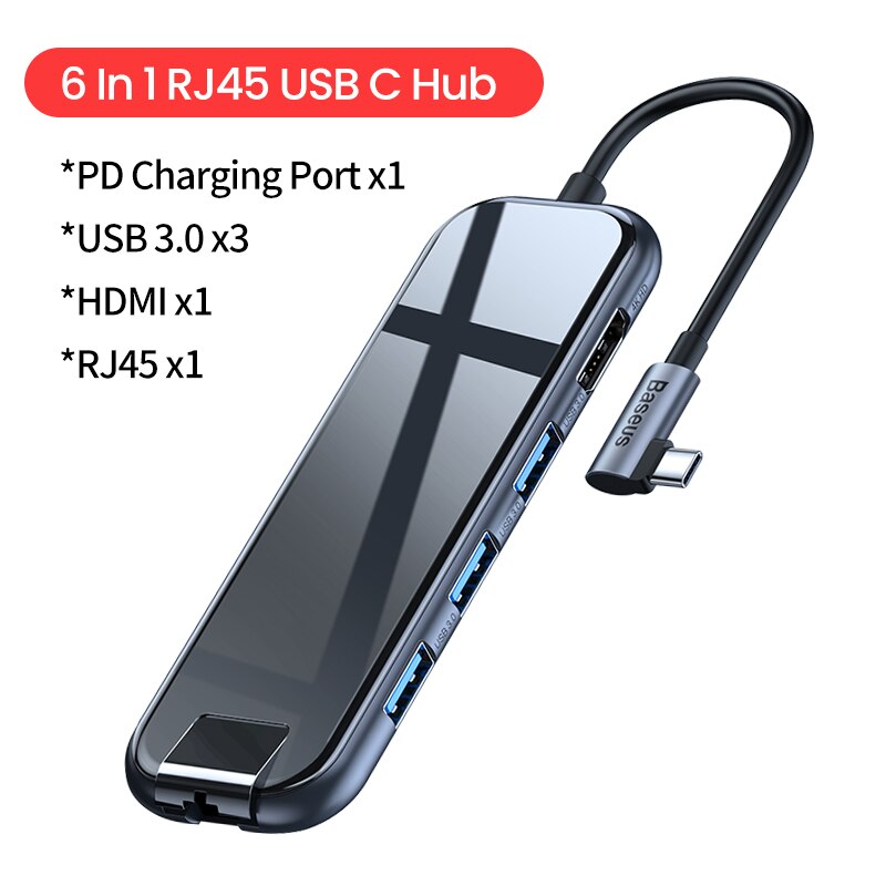 Baseus Usb C Hub Usb 3.0 Hdmi RJ45 Adapter Voor Macbook Pro Air Multi Type C Hub Met Draadloze lading Voor Iwatch USB-C Hub: 6 In 1 RJ45 USBC Hub