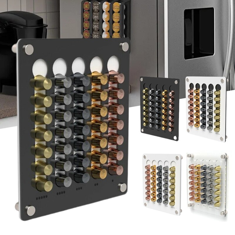 Porte-capsules de café de Nespresso, support mural en acrylique, organisateur de dosettes, support de rangement de 35 dosettes pour étagères à tasses de Nespresso