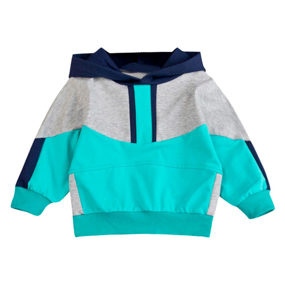 Abrigos de bebé niño niños coloridos costura con capucha pulóver camiseta Tops ropa de abrigo para niños: Azul / 24 meses