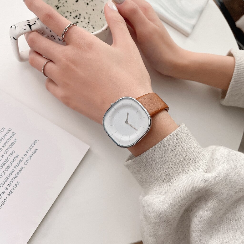 Minimalistisk klocka dam casual quartz damklockor kvinnlig klocka läder relogio feminino часы женские