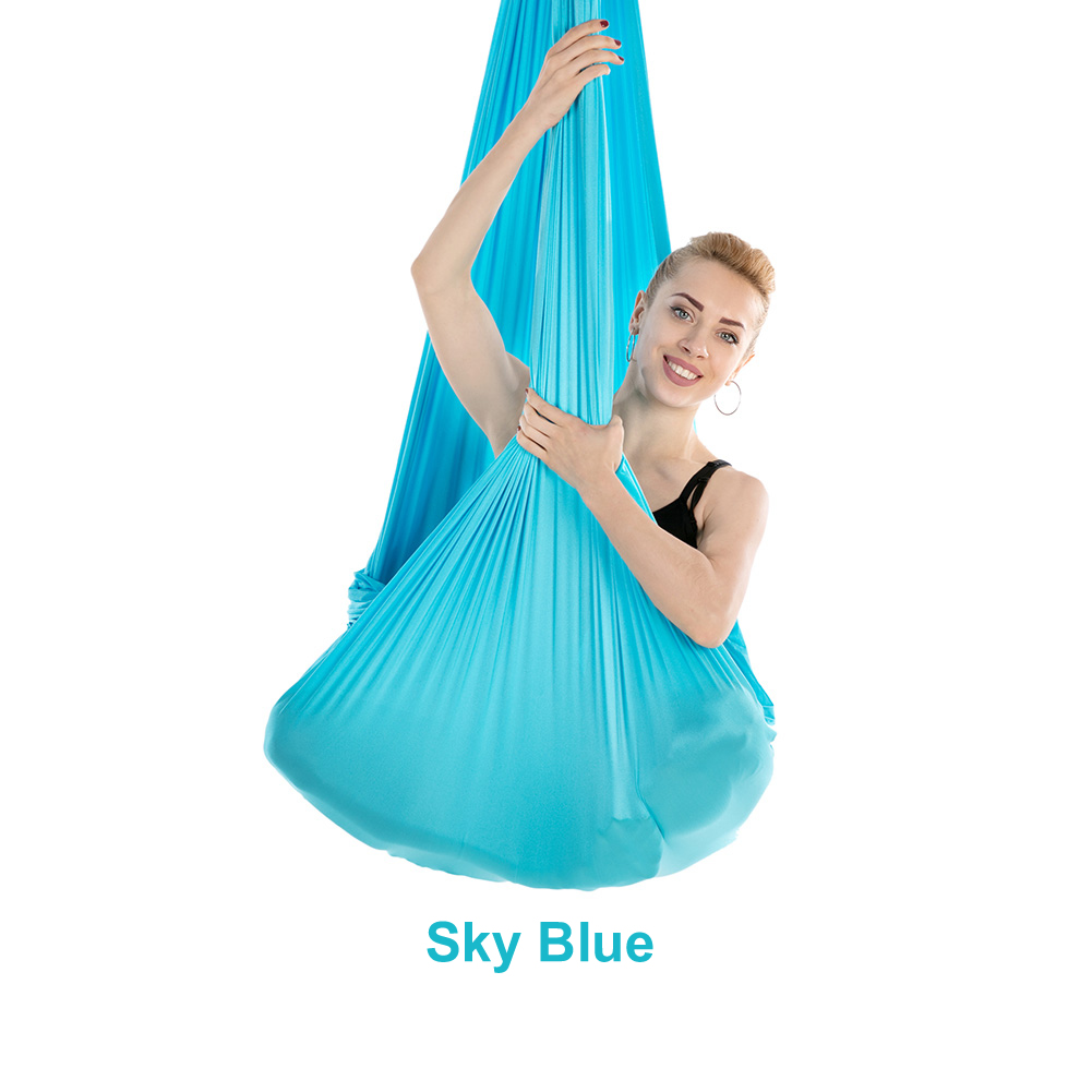 20 Color 5*2.8M Aerial Yoga Hammock Yoga Flying Swing Anti-gravity OR Yoga Belts Carabiner/Daisy Chain/Hanging Plate: SKY BLUE