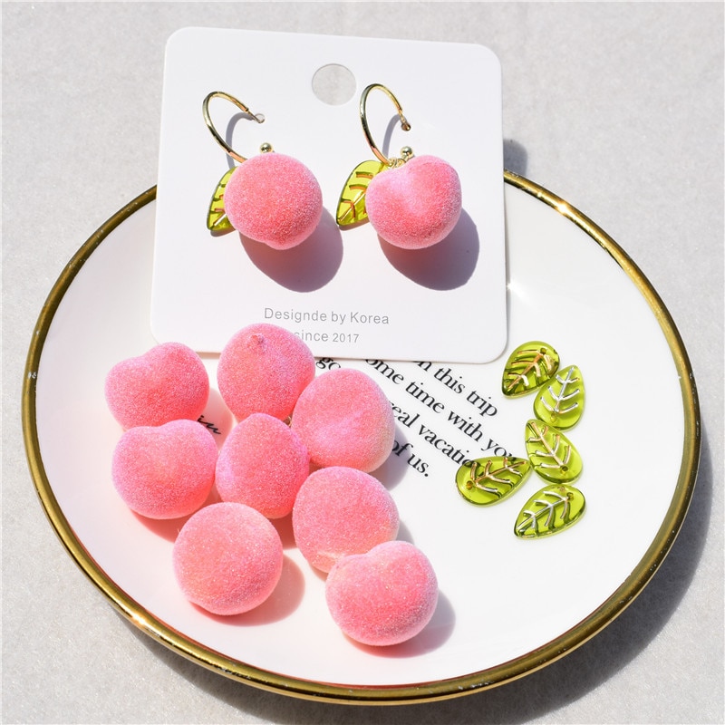 10 Stuks Sweet Leuke Roze Perzik Groene Bladeren Hanger Bedels Voor Diy Maken Ketting Oorbellen Sieraden Accessoires Mode