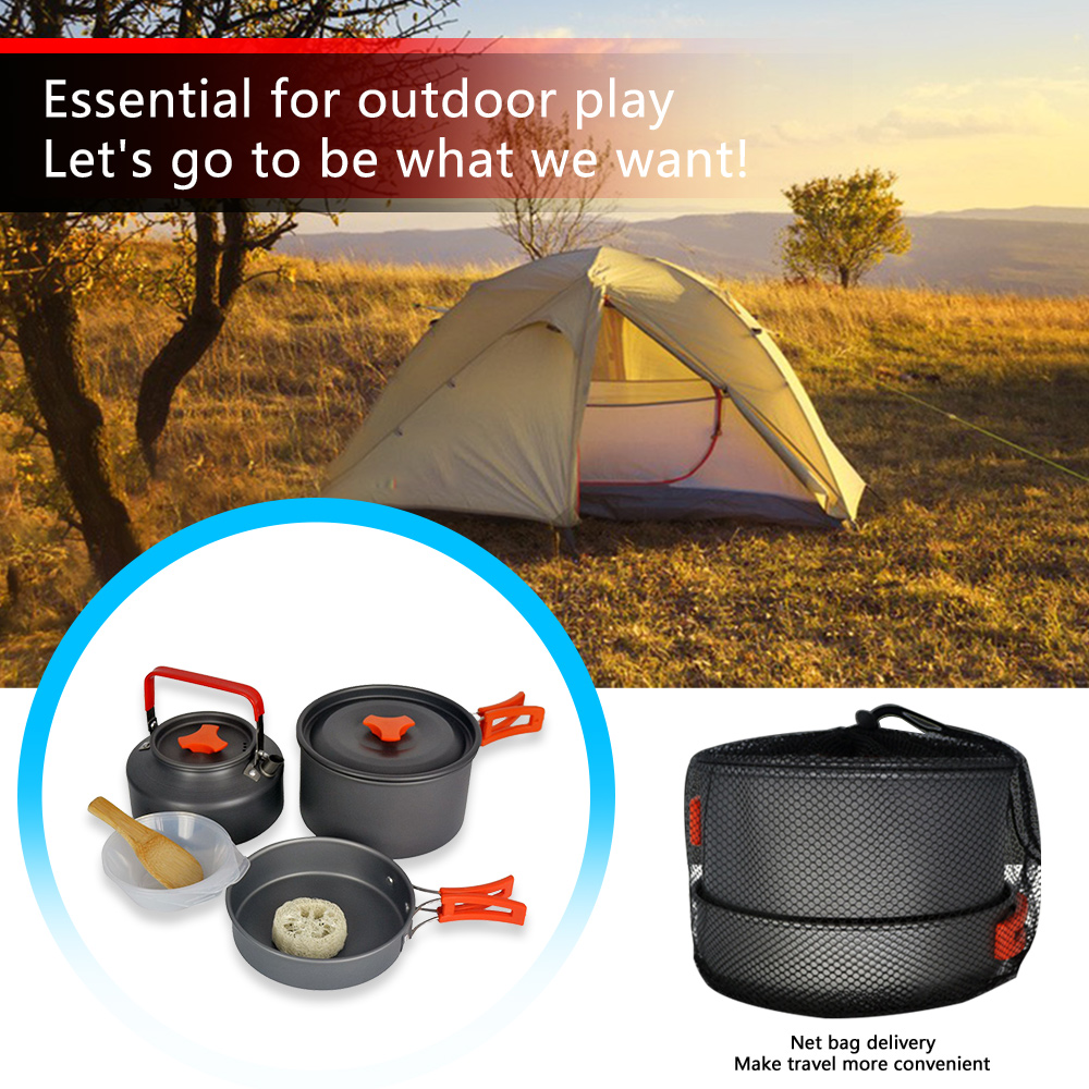 Camping Cookware Kit Outdoor Aluminum Alloy Camping Cookware Backpack Hiking Barbecue Cooking Equipment Set Folding Pot