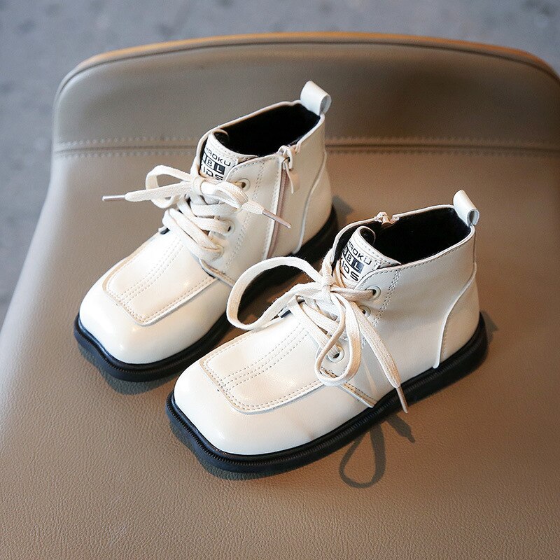 2022 Kids Vierkante Teen Meisjes Enkellaars Kinderen Dunne Katoen Warm Martin Laarzen Winter Antislip Effen zwarte Laarzen Voor Jongens: White / 21(inner 13cm)
