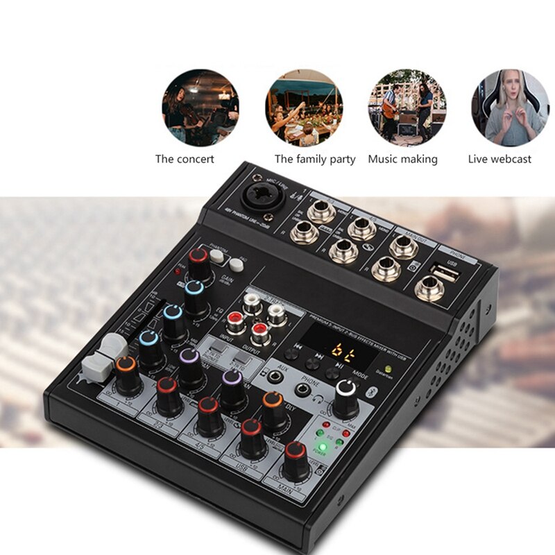 Bluetooth-audiomixer mit soundkarte, 4- kanal-stereo-mischpult, tragbar für pc/computer, aufnahme, live-wiedergabe