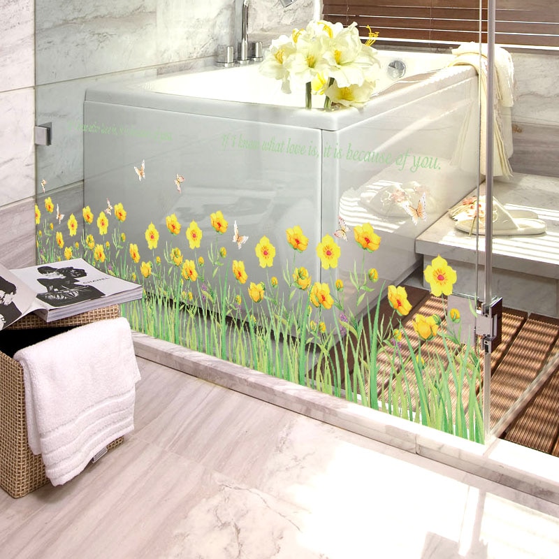 Yellow Flowers Butterfly Wall art Stickers Removable Skirting Line Border Decoration Window Glass Decals Self Adhesive