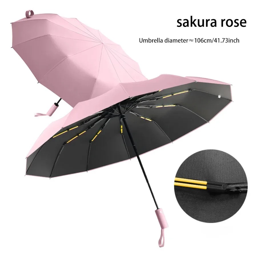 Guarda-chuva reforçado resistente ao vento masculino, forte e durável, protetor solar anti-UV, guarda-chuva de negócios, guarda-chuva ensolarado feminino, 24 ossos: Azul