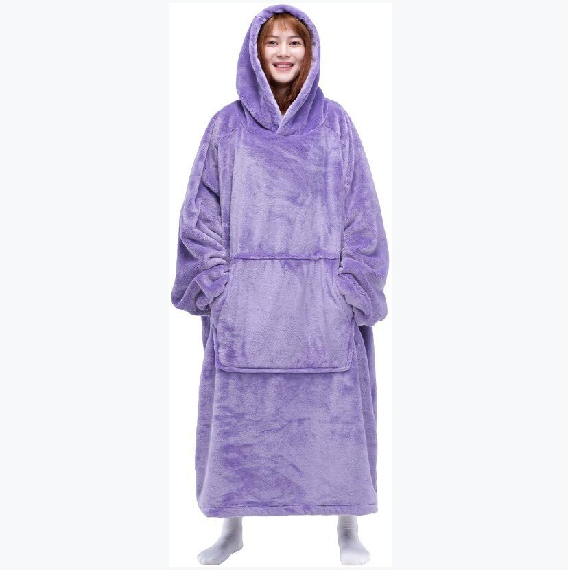 Super Long Oversized Blanket HoodieWinter Hooded Wearable Family TV Blanket with Sleeves Thicken Sherpa Fleece Hoody Sweatshirt: Purple