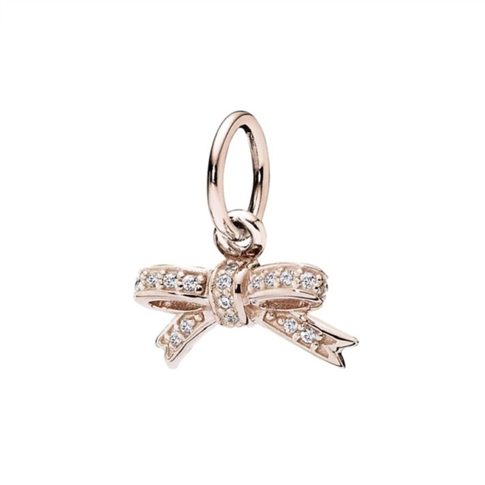 100% S925 Sterling Silver Crown Heart Shape Bow Rose Gold Pendant Series Original Jewelry: 380357CZ