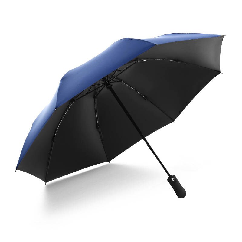 Solid Color Fully Automatic Folding Umbrella Business Gentleman An Open Short Handle Umbrella: Dark blue