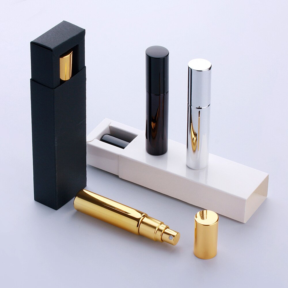 Parfum Fles 10Ml Met Verpakking Doos Goud Zilver Zwart Glazen Spuitfles Sample Clear Glazen Flesjes Draagbare Parfums Verstuiver