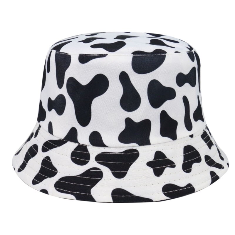 Vendbar sort hvid ko mønster spand hatte fisker hætter til kvinder gorras sommer: Ko