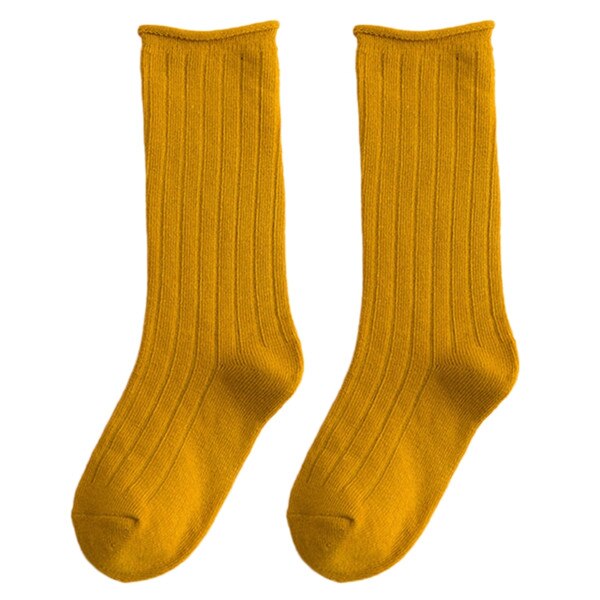 Kinderen meisjes lange laarzen sokken effen snoepkleur beenwarmer verticale streep slang: 6- gember / Ik