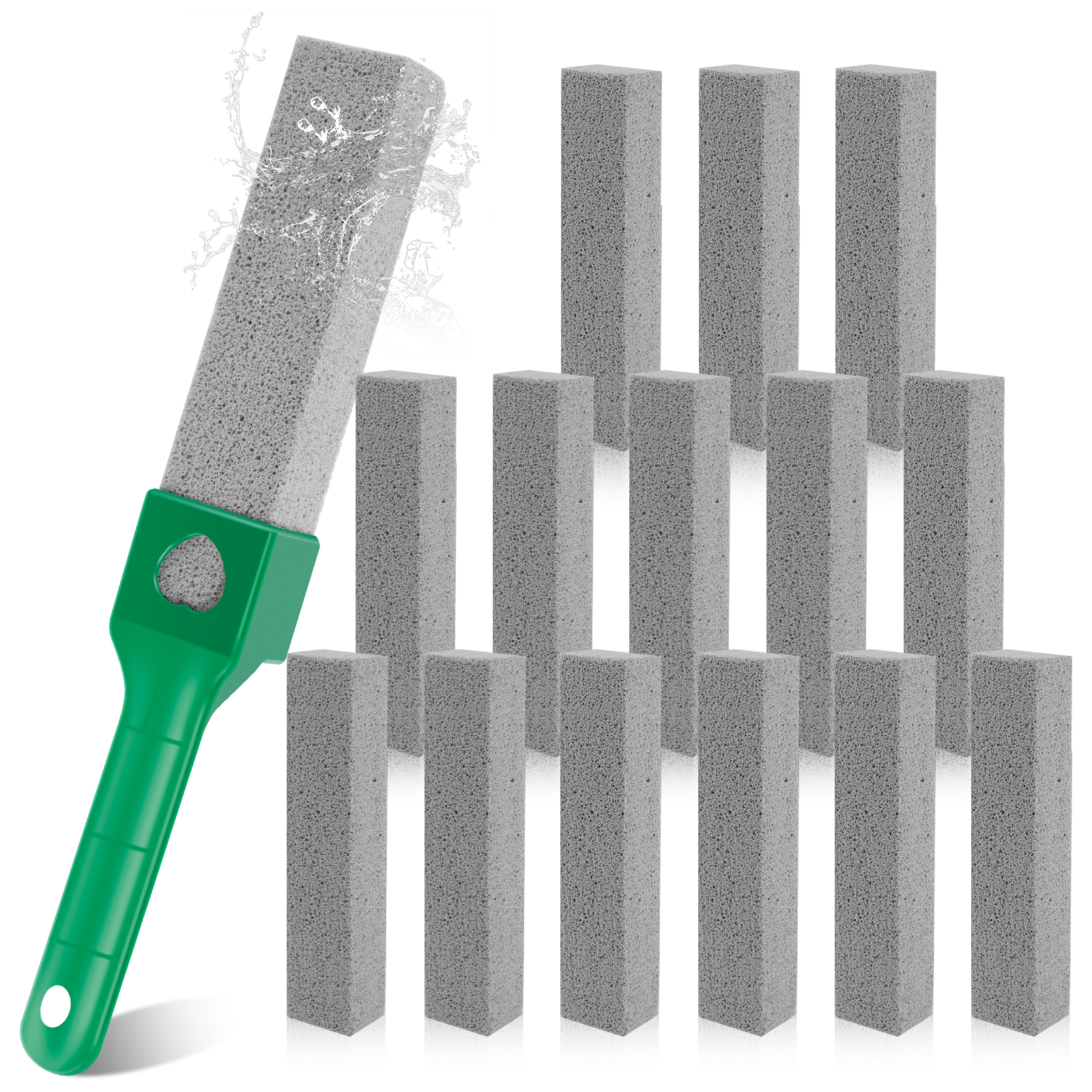 15Pcs Pumice Stone Cleaning Stick Removable Stone Toilet Bowl Cleaner with 1 Handle Bathroom Tile Sink Household Washing Tools: black