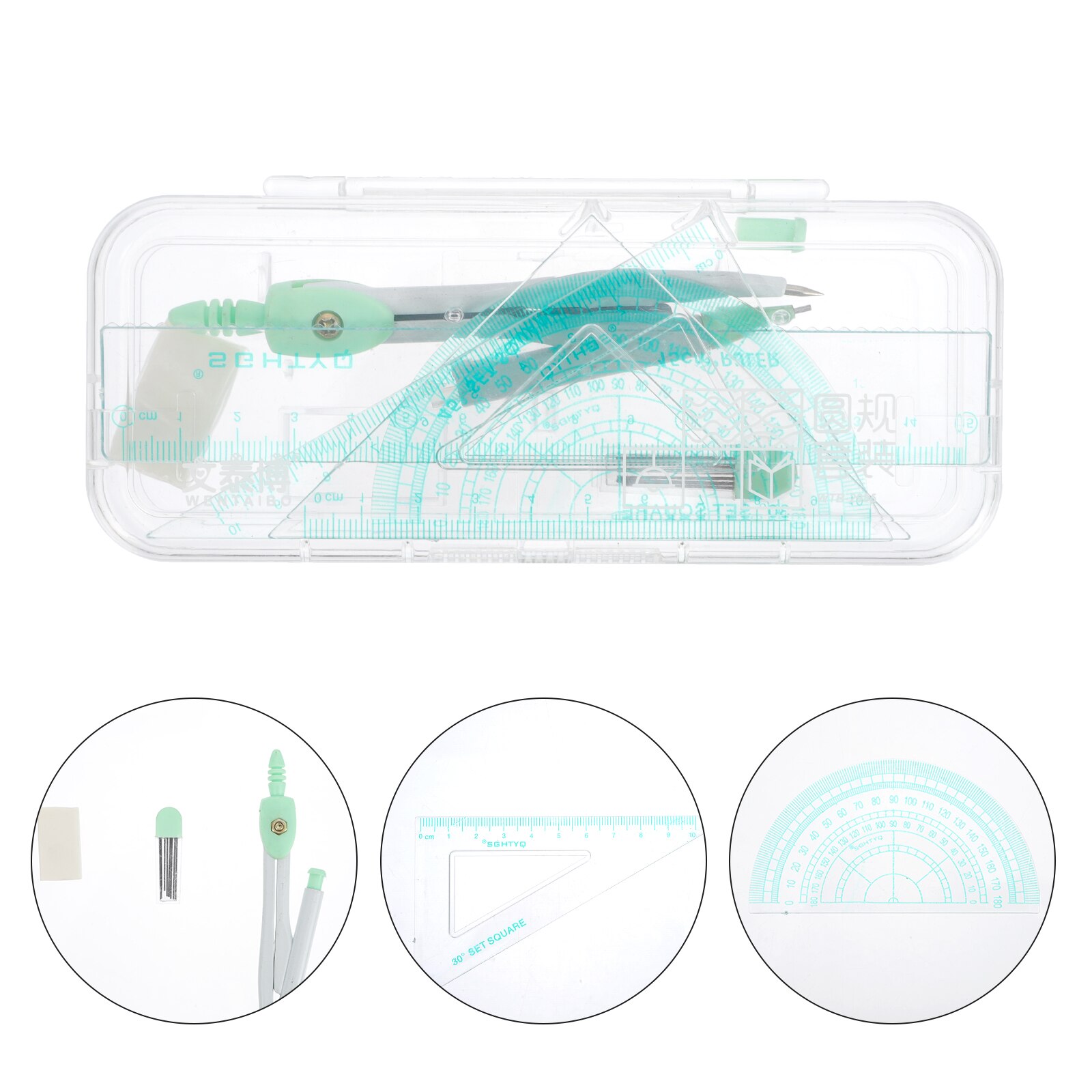 1 Set Circle Drawing Tools Geometry Precision Drawing Tools Ruler Protractor (Random Color)