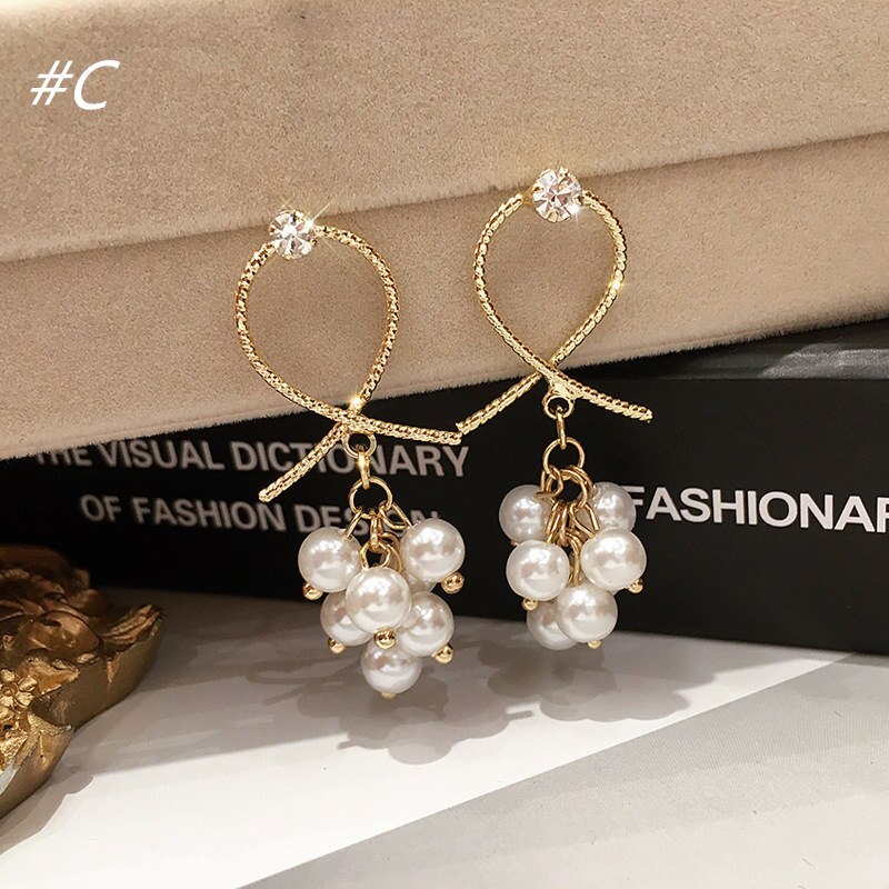 Projekt koreańnarty stadniny kolczyki metal geometryczny nieregularny koło łza imitacja perły kolczyki dla kobiet dziewczyna prezent: C