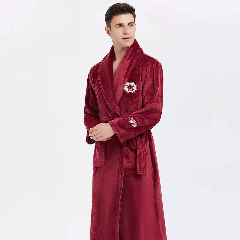 heren gewaad winterbadjas mannelijke lange dikke warme badstof fleece handdoek kamerjas paar thuis badjassen: XXXL / Army Green