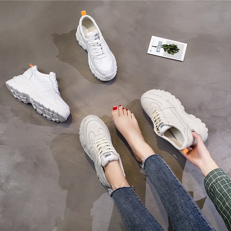 Women's spring Korean casual wild thick-soled running shoes leather women sneakers women ZZ-228