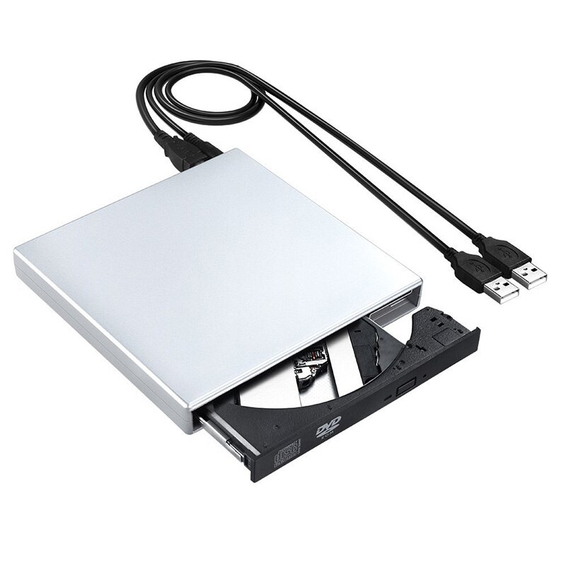 Unidad de DVD externa Unidad óptica USB 2,0 reproductor de CD ROM quemador de CD-RW lector grabadora portátil Windows PC: Plata