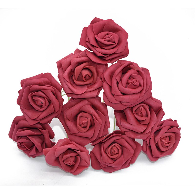 10 stk/parti 8cm pe skum rose kunstige blomsterhoveder til gør-det-selv-kranse bryllupsfest dekoration hjem have dekorative forsyninger: F08 burgunder