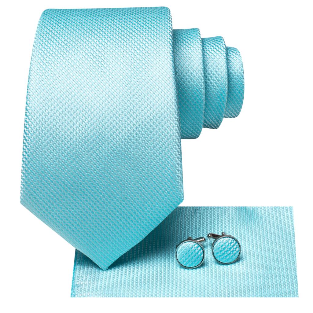 Corbata de negocios de seda azul claro liso para hombre, corbata de de alta corbata de lujo de 8,5 cm, broche de gemelos, corbata de boda para hombre 2023