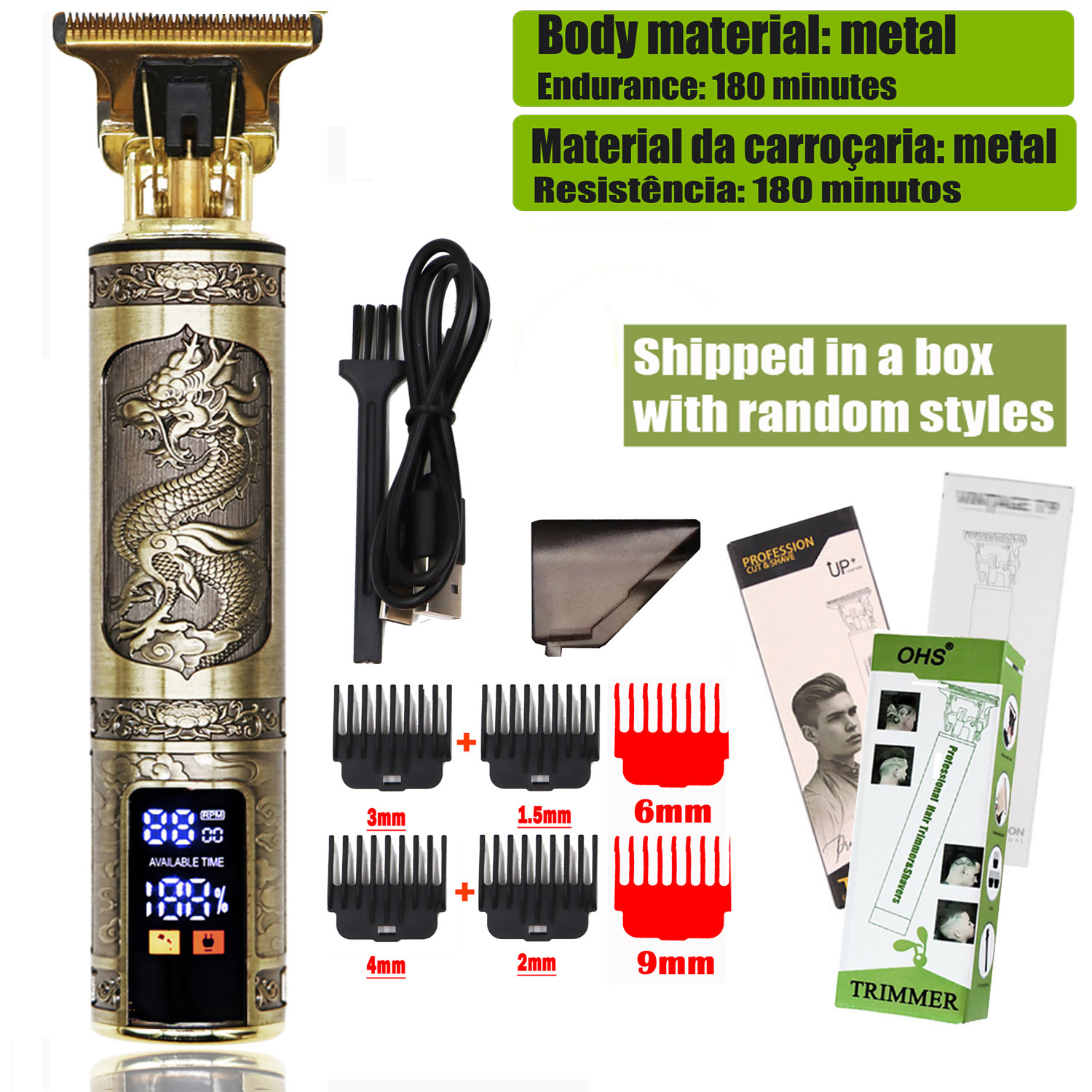 Tondeuse Drachen Jahrgang T9 Schnurlose professionelle Haarschneidemaschine Elektrische Trimmer für Männer Haarschneidemaschine Haarschneidemaschine Rasierer: Silber