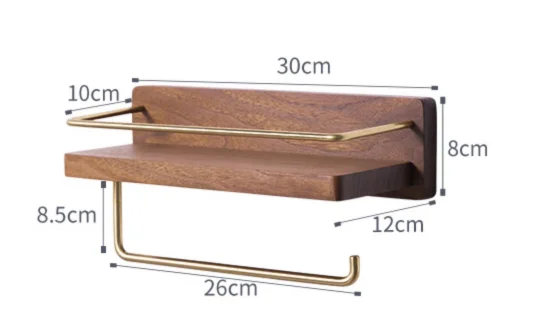 Håndklestativ i tre, rulleholder, veggmontert hylle, papir, baderomshenger, oppbevaring, toalett: Gul