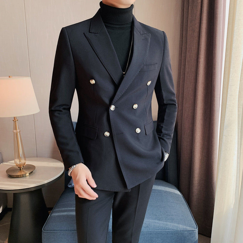 ZKHOECR Heren 3-delige slim fit pak set, twee knopen blazer solide jas vest broek bruiloft pak, Royal Blauw, XXL