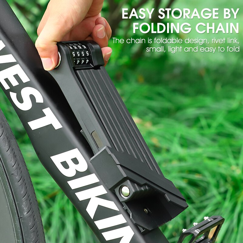 WEST BIKING Bicycle Password Lock Strongest Anti Theft Heavy Duty Lock MTB Road Bike Motorcycle Foldable Bike Lock