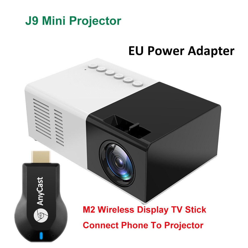 J9 Mini Projector Ondersteuning 1080P Video Met M2 Mirascreen Draadloze Screen Mirroring Display TV Stick Home Theater Proyector: Black EU Plug