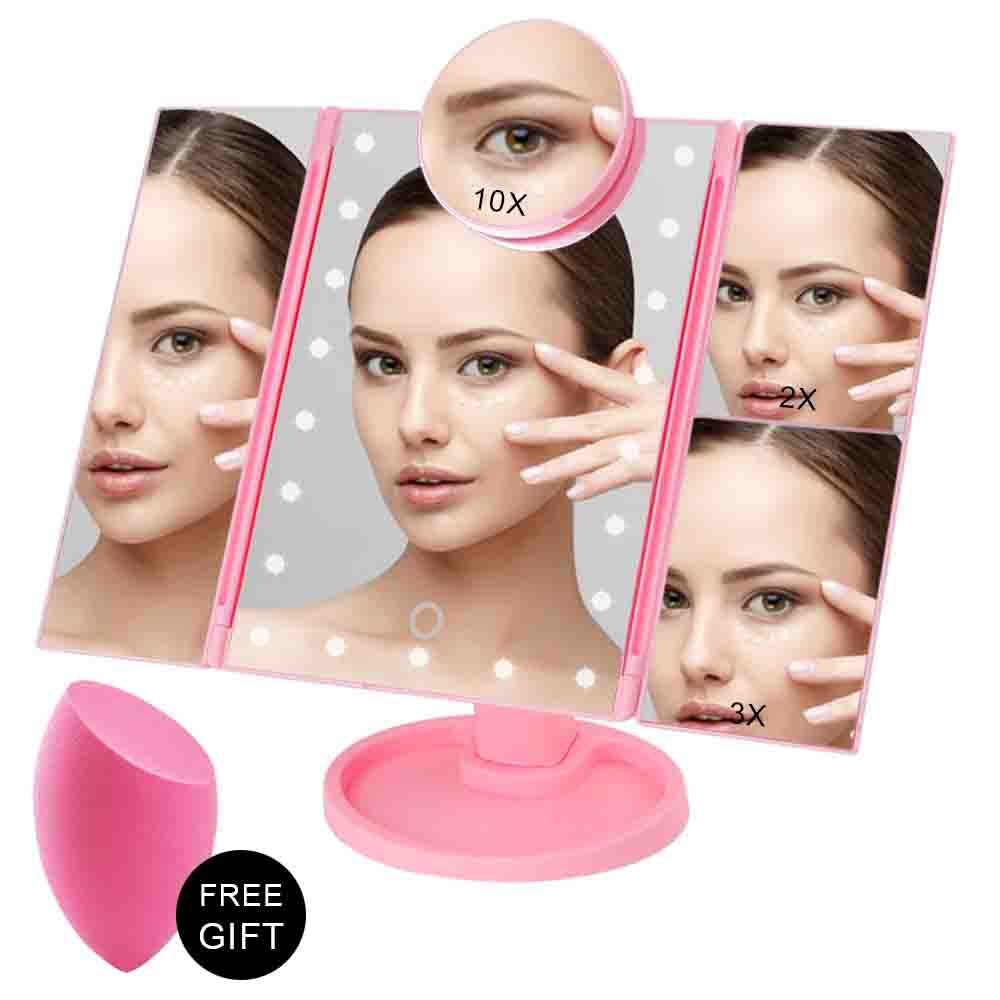 22 led lys berøringsskjerm sminkespeil med forstørrelse 1x/2x/3x/10x fleksibel kosmetisk 3 sammenleggbar justerbar lommespeil makeup