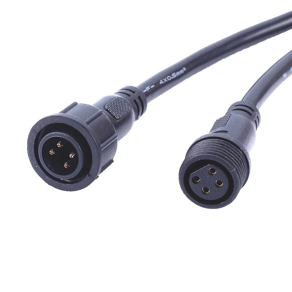 4Core 4pin Black Pigtail Plastics Waterproof IP65 LED Connector Male Female for 3528 5050 LED Strip Light, Applicable 20AWG 0.5m