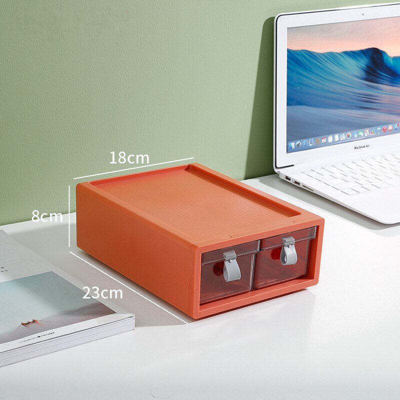 Desk Stackable Plastic Storage Drawers Sundries Stationery Books Organizer for Cosmetics Home Necessary Storage Box Container: Double Grid Orange