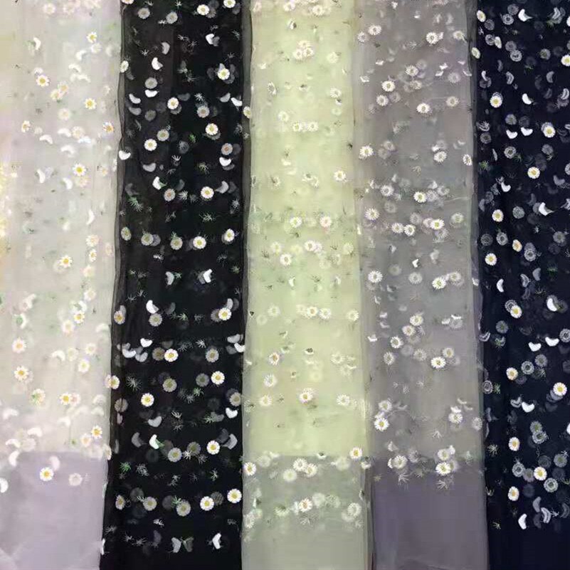 Robe en Tulle brodé de fleurs de marguerite noir doux, blanc, rose, gris, bleu foncé et Beige pour chemises pour la cour