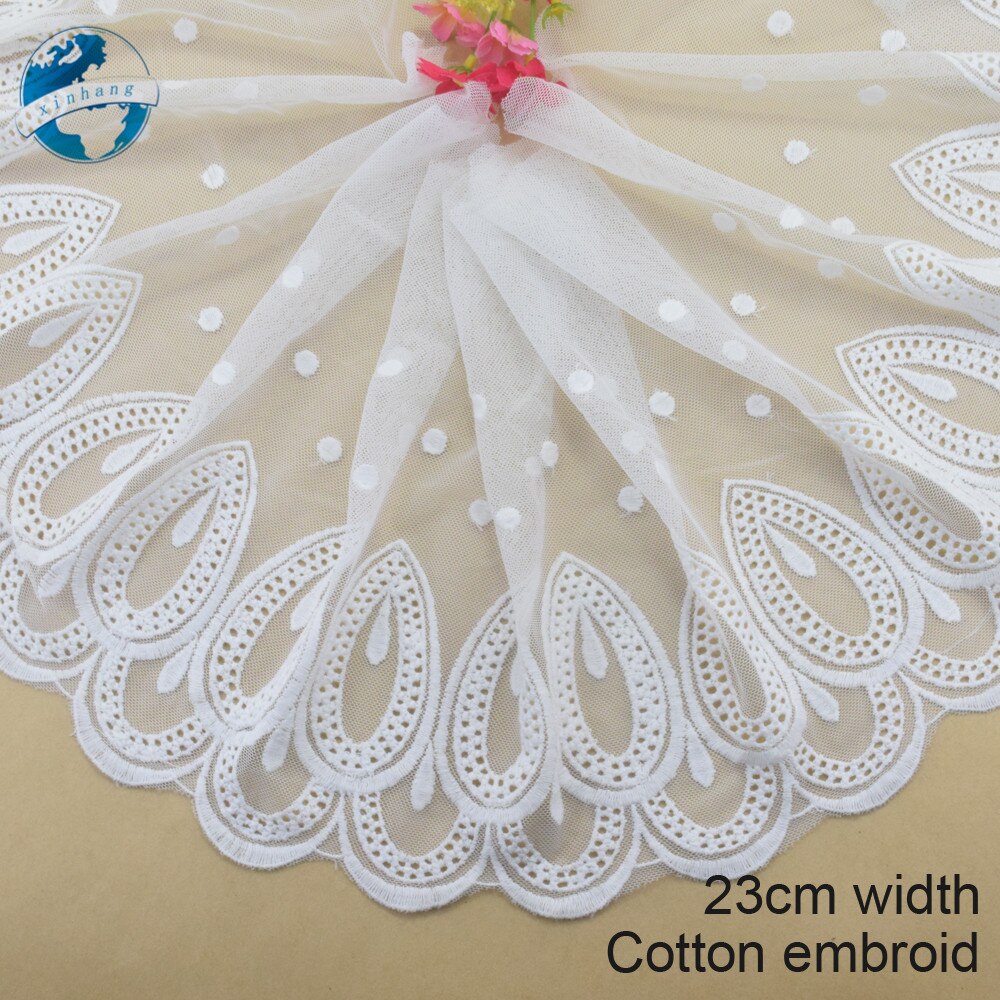 23cm de ancho blanco de encaje de algodón bordado – Grandado