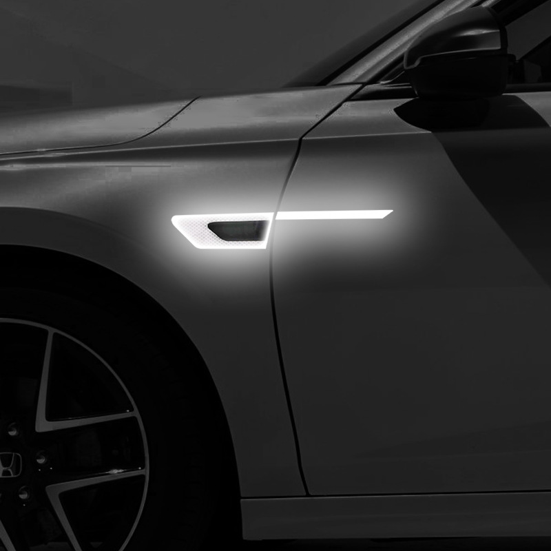 Pegatinas reflectantes para carrocería de coche, pegatinas de protección de puerta de advertencia de seguridad lateral, tiras reflectantes antiarañazos y anticolisión, 2 uds.: Blanco