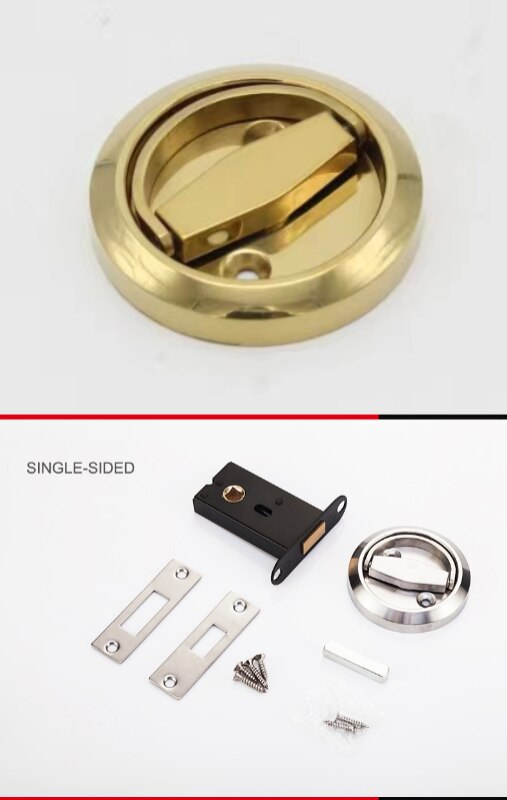 Stainless Steel 304 Recessed Invisible Cup Handle Privacy Hidden Door Locks Cabinet Pulls Handle Fire Proof Disk Ring Lock: Single sided(Golden)