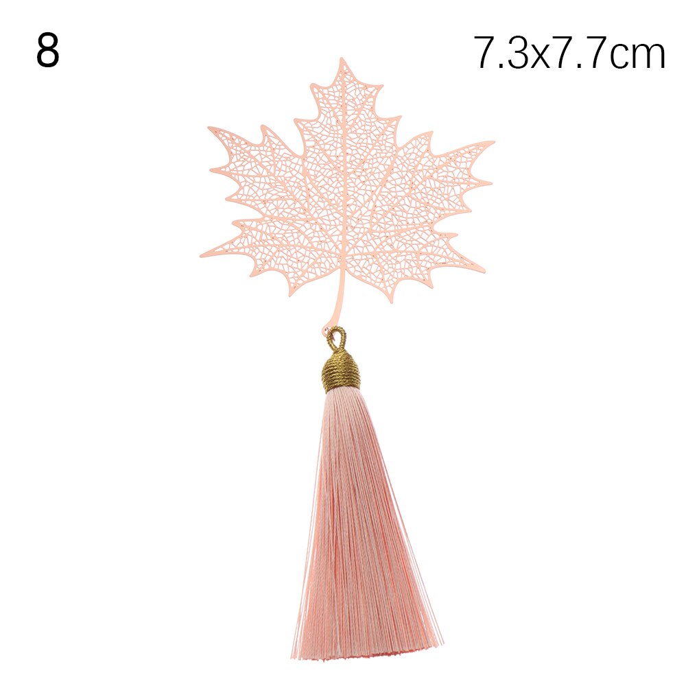 Metalowe zakładki kwiaty liść żyły Hollow Maple Apricot frędzlami z pomponem czytanie Mark klips do książek dla papiernicze artykuły szkolne: Type 8 no box