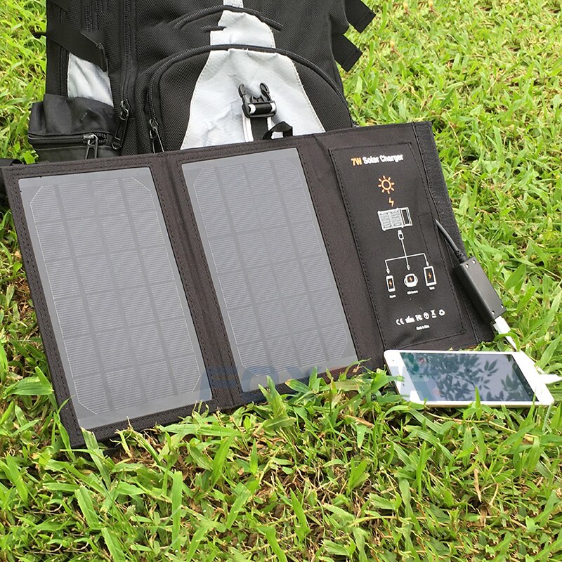 Pannello di ricarica solare per esterni foxvic 5V 7W 5V 1.2A max. Caricabatterie pieghevole, caricabatterie da viaggio portatile, terra di nessun uomo per PAD per telefono cellulare