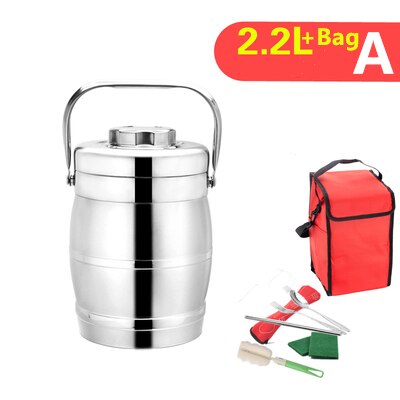 Thermos For Food With Containers Stainless steel insulated barrel lunch box multi-layer large capacity with Lid Bowl for Adults: 2200ml A and Box Bag