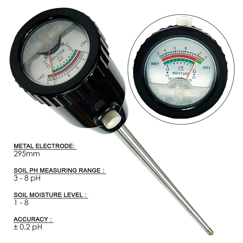 Soil PH &amp; Moisture Tester Meter With Long Electrode Probe Waterproof Soil Tester Kit Tools For Indoor &amp; Outdoor